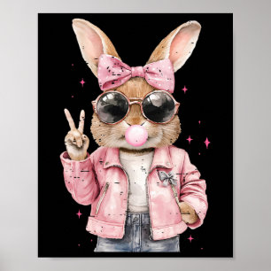 Affiche Lapin mignon coquette soufflant une bulle Funny Ea