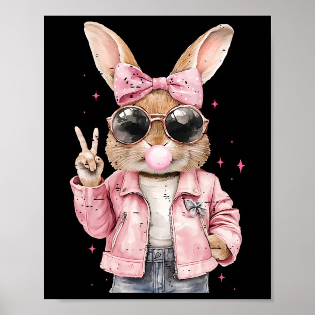 Affiche Lapin mignon coquette soufflant une bulle Funny Ea (Devant)