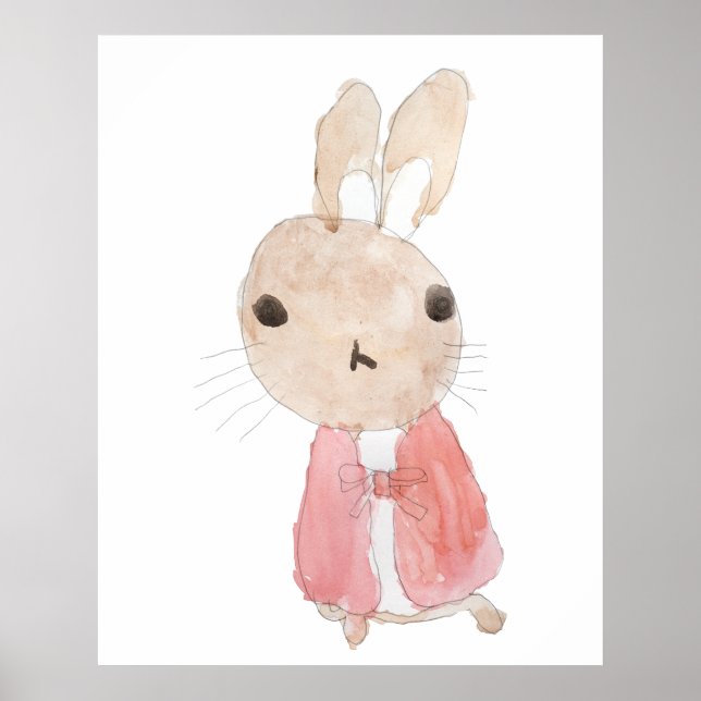 Affiche lapin mignon en veste rouge aquarelle 2023 (Devant)