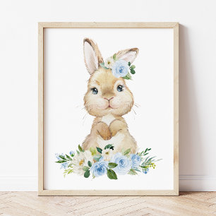 Affiche Lapin mignon, Lapin, Fleurs Bleues, Pépinière