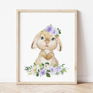Affiche Lapin mignon, Lapin, Fleurs pourpres, Neutre Genre