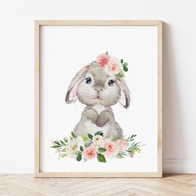 Affiche Lapin mignon, Lapin, Fleurs roses, Nourriture pour (Créateur téléchargé)