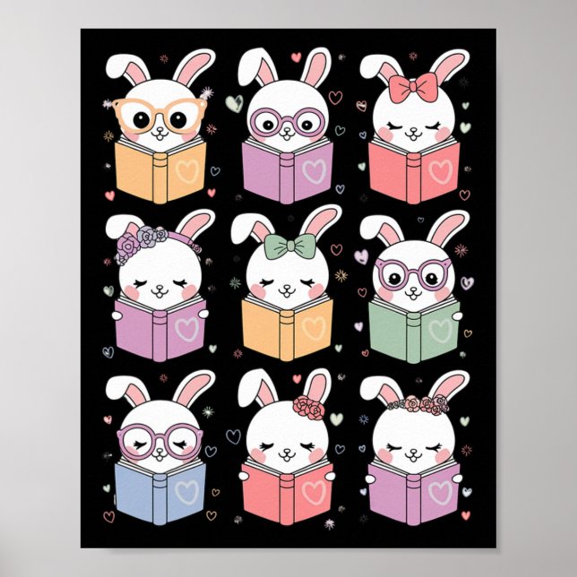 Affiche Lapin Mignon Lisant Un Livre Pâques Lapin Professe (Devant)