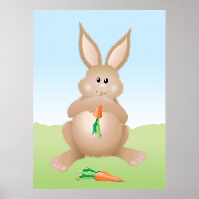 Affiche Lapin Mignon Mangeant une Carotte (Devant)