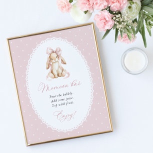 Affiche Lapin Mignon, Nœud Rose, Points Roses, Bar Momosa