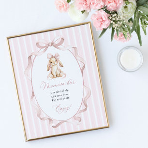 Affiche Lapin Mignon, Nœud Rose, Rayures Roses, Bar Momosa