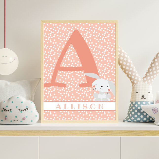 Affiche Lapin Mignon & Points Personnalisé Chambre de Bébé (Créateur téléchargé)