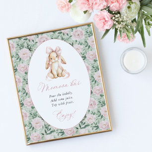Affiche Lapin Mignon, Ruban Rose, Fleurs Roses, Bar Momosa