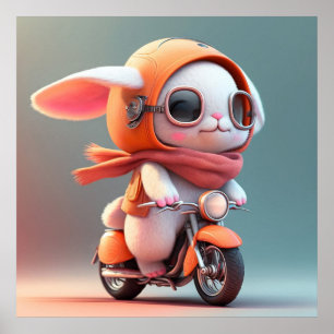 Affiche Lapin mignon sur Scooter