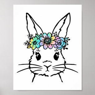Affiche Lapin Mignon Tie-Dye Visage de Lapin Jour de Pâque