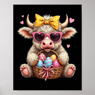 Affiche Lapin mignon Vache Rétro Fermier Occidental Pâques