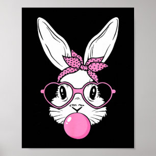 Affiche Lapin mignon visage de lapin avec lunettes de cœur