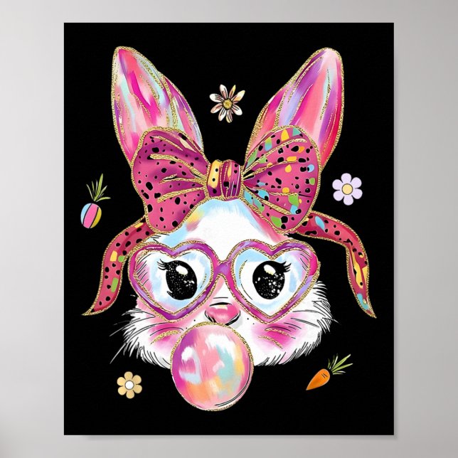 Affiche Lapin Mignon Visage de Pâques Joyeuse Fête de Pâqu (Devant)
