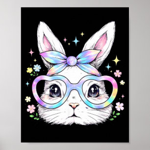 Affiche Lapin Mignon Visage Lunettes Tie Dye Fille Heureus