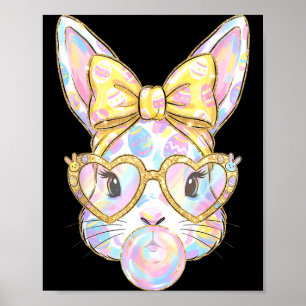 Affiche Lapin mignon visage tie dye lunettes fille heureus