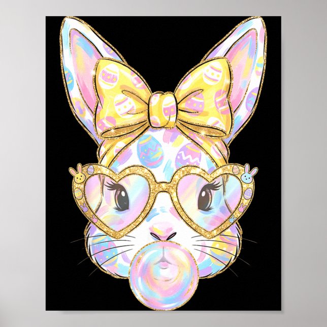 Affiche Lapin mignon visage tie dye lunettes fille heureus (Devant)
