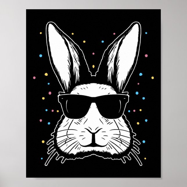 Affiche Lapin Mignon Visage Tie Dye Lunettes Fille Joyeuse (Devant)
