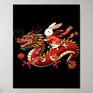 Affiche Lapin monte Dragon Chinois Drôle Hommes Femmes Heu