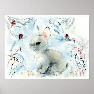 Affiche Lapin Moutonneux Dans La Neige 