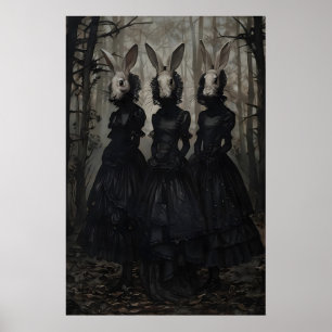 Affiche Lapin mystique en forêt, lapin de culte effrayant