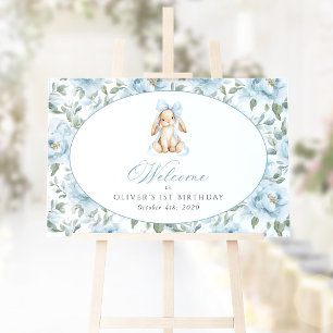 Affiche Lapin, Nœud, Fleurs Bleues, Bienvenue pour le Prem