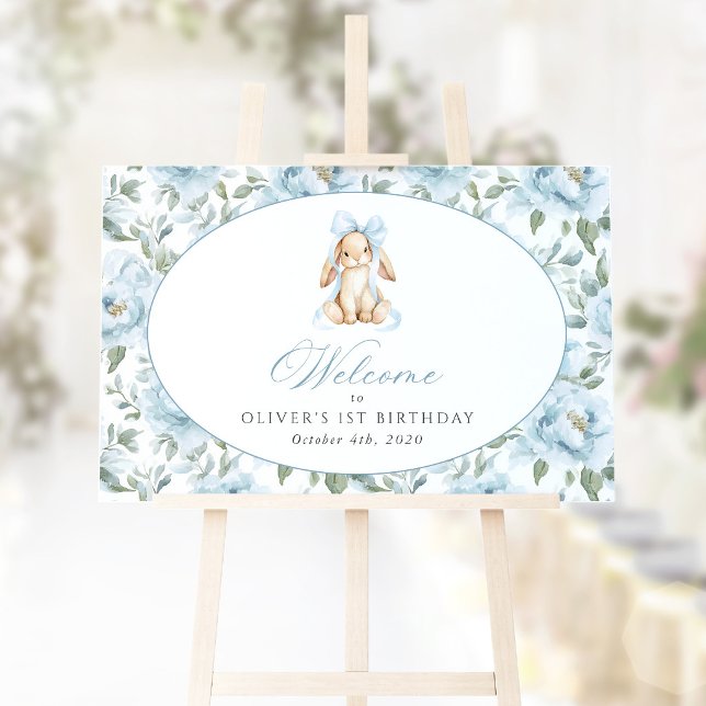Affiche Lapin, Nœud, Fleurs Bleues, Bienvenue pour le Prem (Créateur téléchargé)