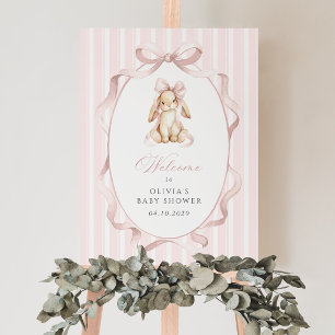 Affiche Lapin, Nœud Rose, Rayures Roses, Bienvenue à la Ba