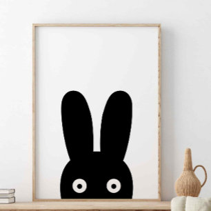 Affiche Lapin noir, Animaux de la forêt, Scandinave