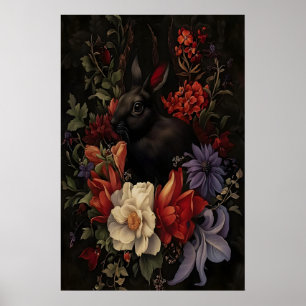 Affiche Lapin noir Art botanique mural, Sombre