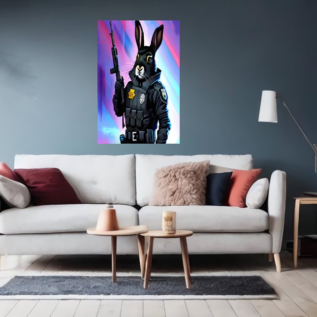 Affiche Lapin noir en uniforme de police | Art AI (Créateur téléchargé)