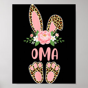 Affiche Lapin oma léopard floral joyeuses pâques printemps