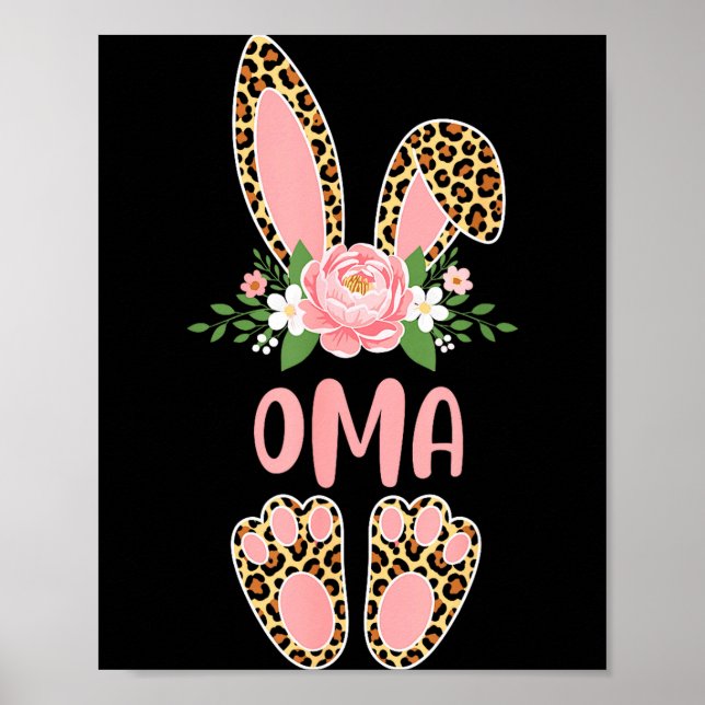 Affiche Lapin oma léopard floral joyeuses pâques printemps (Devant)