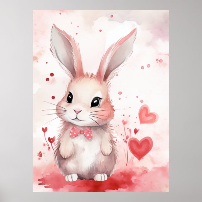 Affiche Lapin pastel avec coeurs (Devant)