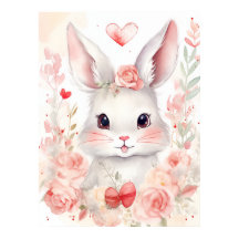 Lapin pastel avec des cœurs Yeux marron joues rose