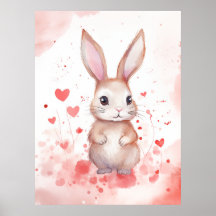 Lapin pastel avec des cœurs Yeux marron nez rose