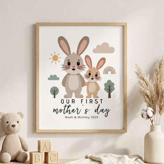 Affiche Lapin pastel Maman Bébé Premier jour de la fête de (Créateur téléchargé)