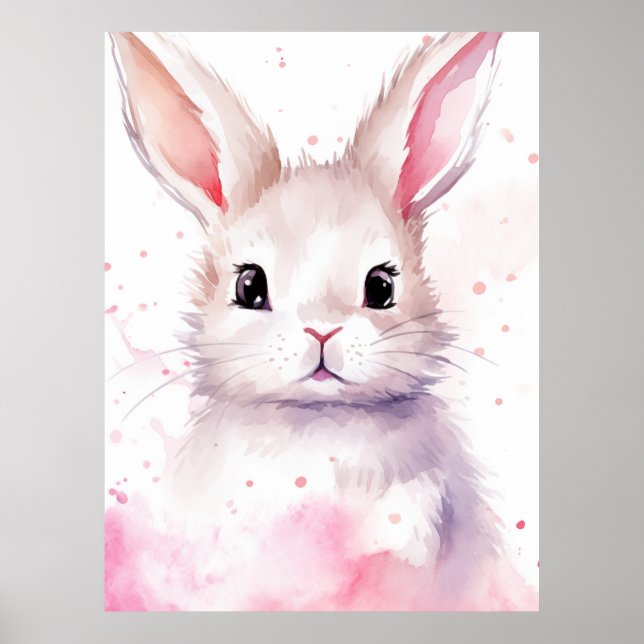 Affiche Lapin pastel surpris coeurs roses (Devant)