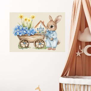 Affiche Lapin personnalisé avec fleurs bleues