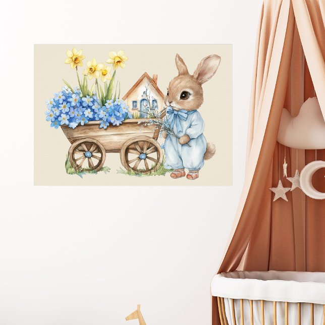 Affiche Lapin personnalisé avec fleurs bleues (Créateur téléchargé)