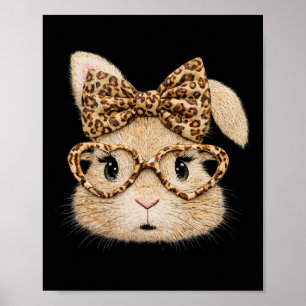 Affiche Lapin rétro de Pâques heureux Coquette Léopard Lap