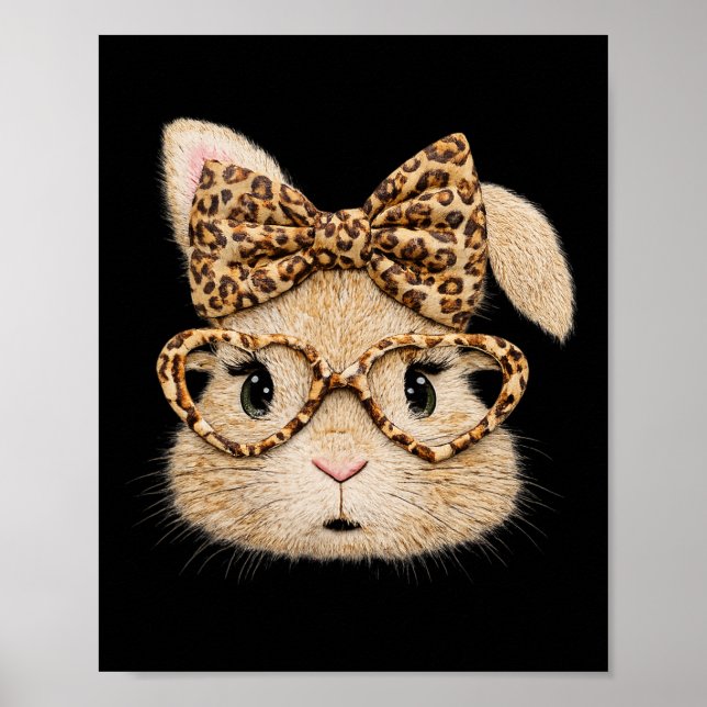 Affiche Lapin rétro de Pâques heureux Coquette Léopard Lap (Devant)
