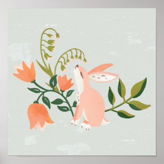 Affiche "Lapin Rêvé" Joli Lapin Rose Art Floral