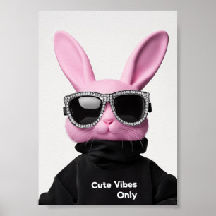 Affiche Lapin rose dans les lunettes de soleil