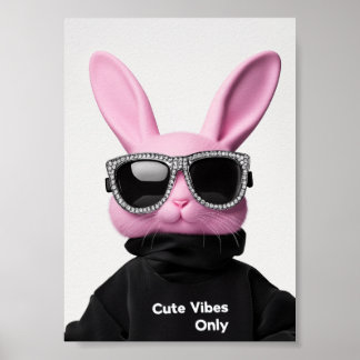 Affiche Lapin rose dans les lunettes de soleil