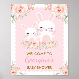 Affiche Lapin rose Fille Baby shower lapin mignon 