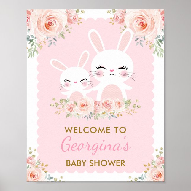 Affiche Lapin rose Fille Baby shower lapin mignon  (Devant)