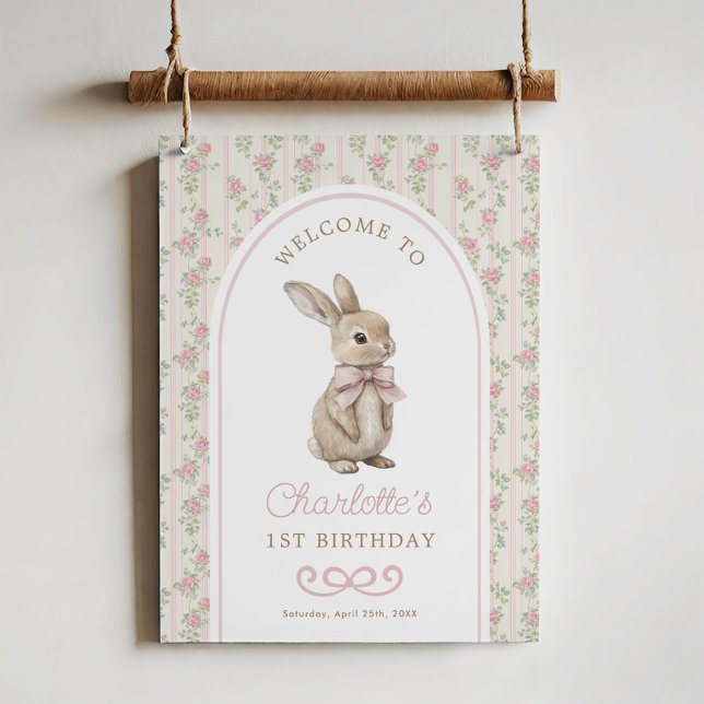Affiche Lapin rose lapin vintage Bienvenue Anniversaire (Créateur téléchargé)