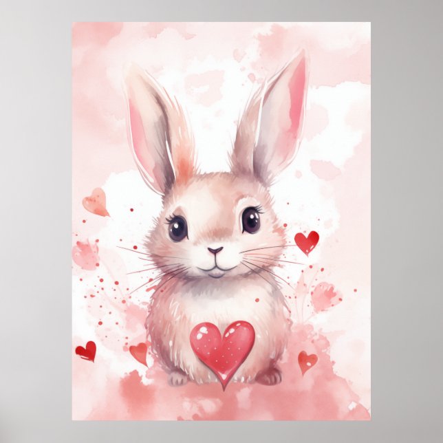 Affiche Lapin rose pastel super mignon yeux marron (Devant)