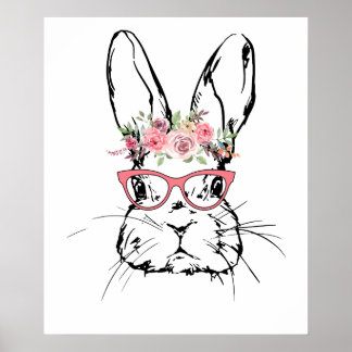 Affiche lapin rose, rétro, vintage