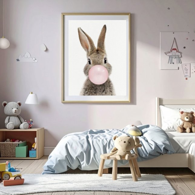 Affiche Lapin soufflant un bubble gum rose (Créateur téléchargé)